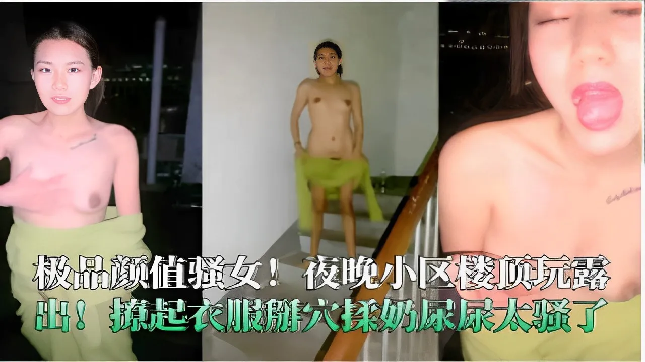 极品颜值骚女！夜晚小区楼顶玩露出！撩起衣服辦穴揉奶尿尿太骚了！